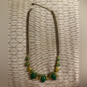 Teal Blue Green Statement Necklace Gold Tone Curb Chain